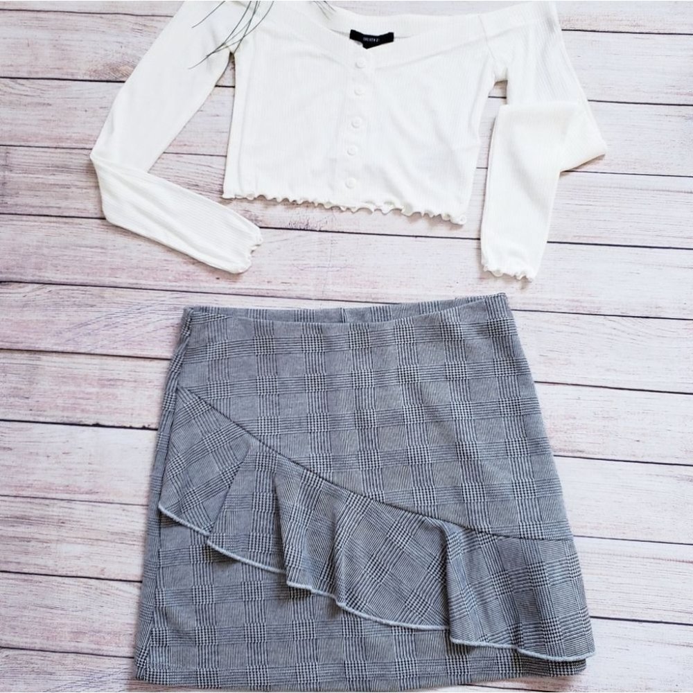 GINGHAM STYLE RUFFLE FRONT WOMENS MINI SKIRT